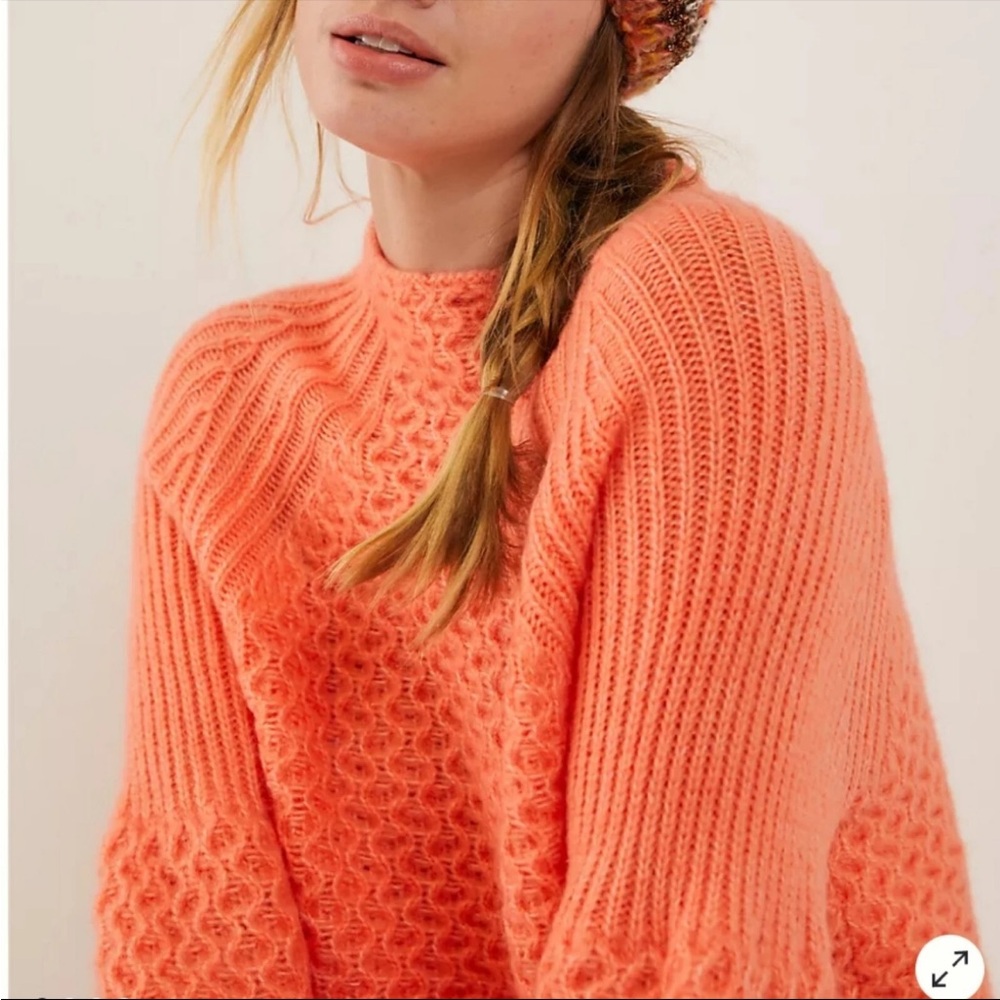 Anthropologie Bia Coral Mock Neck Sweater with Textured Knit, Size Large